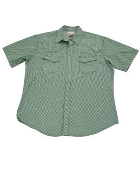 Wrangler Short-Sleeve Mint Green Microprint Button-Down with snaps Shirt